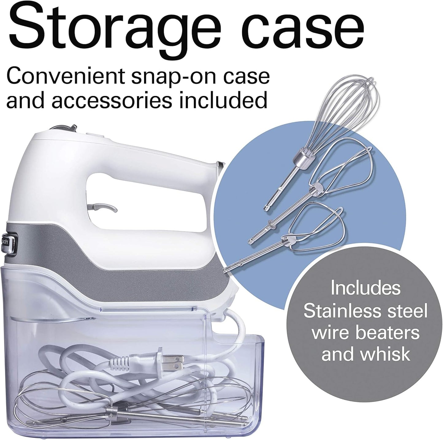 Hamilton Beach Professional 5-Speed Electric Hand Mixer, High-Performance DC Motor, White with Storage Case
