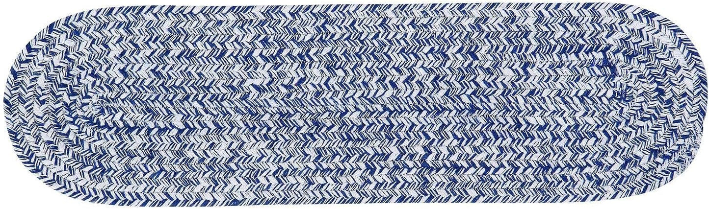 Super Area Rugs Farmhouse Braided Rug - Cotton Kitchen Reversible Carpet, Blue & White, 8" X 28" - Single Stair Tread