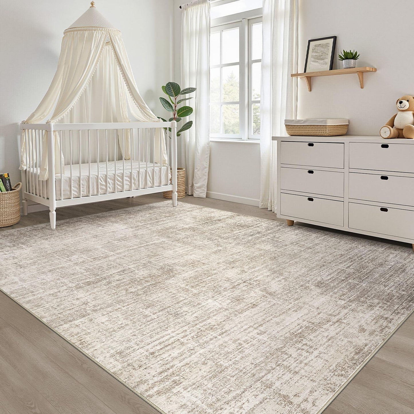 10x14 Area Rugs Living Room: Washable Large Neutral Brown Rug Abstract Soft Modern Stain Resistant Indoor Floor Non-Slip Carpet for Bedroom Nursery Kids Office Playroom Dining Room Under Table Home