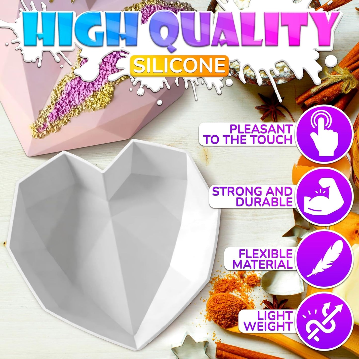 Breakable Heart Mold, Flexible Silicone Baking Mold for Cakes, Chocolate, Jellies & Freezer Desserts