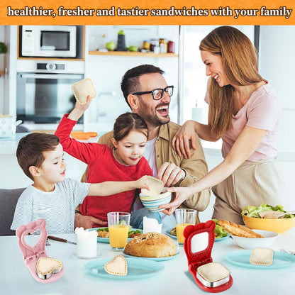 Uncrustable Sandwich Cutter, 2Pcs Uncrustable Sandwich Maker for Lunch,Square Gray and Round Red Crustless Breakfast Sandwich Cutter and Sealer Set,Great for Lunchbox