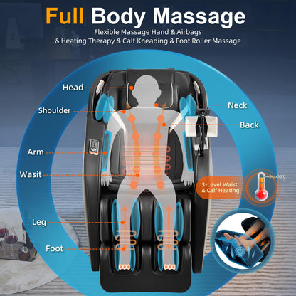 Luxury 4D Full Body Massage Chair with Calf Kneading, Zero Gravity SL-Track Shiatsu Recliner ,18 Auto Modes & 6 Massage Techniques,Lumbar & Calf Heating,Foot Roller,Voice/App/Touch Control,Body Scan
