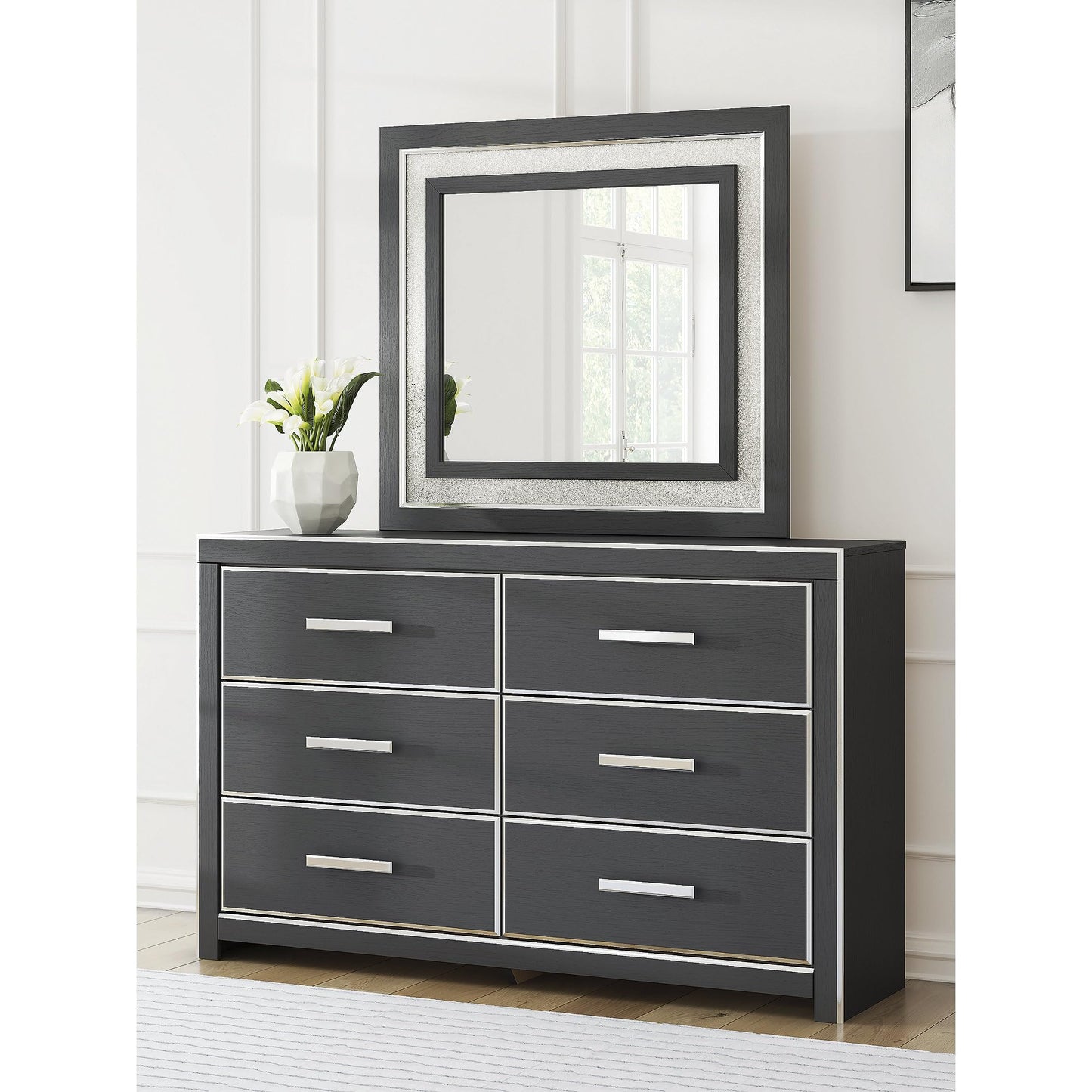 Signature Design by Ashley Ravalori Contemporary 6-Drawer Dresser with Wood Finish, Black
