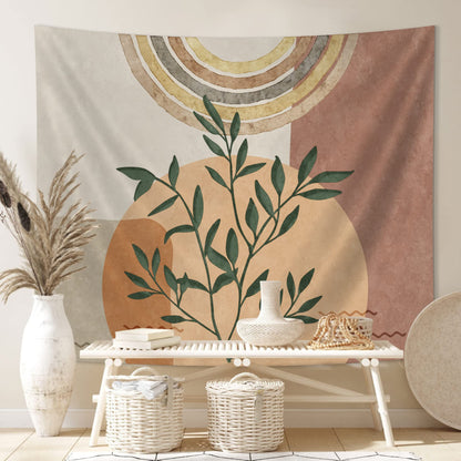 SUOTEMEIFEI Boho Plant Art Tapestry,retro Plants Tapestry Sunset Landscape Abstract Aesthetic Wall Bedroom Living Room Decor College Dorm Wall Hanging