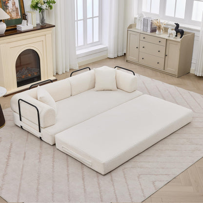 GarveeHome 79" Convertible Sleeper Sofa Bed Couch, 4-in-1 Boneless Corduroy Folding Sofa Bed with Pillow & Fixed-Shape, Floor Mattress Couch Loveseat for Living Room Apartments - No Assembly, Beige