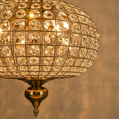 HUOKU Gold Crystal Chandelier, 16.5" Modern 4-Light Round Crystal Pendant Light Antique Globe Foyer Chandelier for Dining Room Living Room