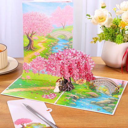 Pop Up Valentines Cards, 3D Cherry Blossoms and Swing Couple in Love, Anniversary, Wedding Cards for Wife, Husband, Her, Him, Girlfriend, Ideal Gift for Birthday, Wedding, Valentine's Day, Mothers Day