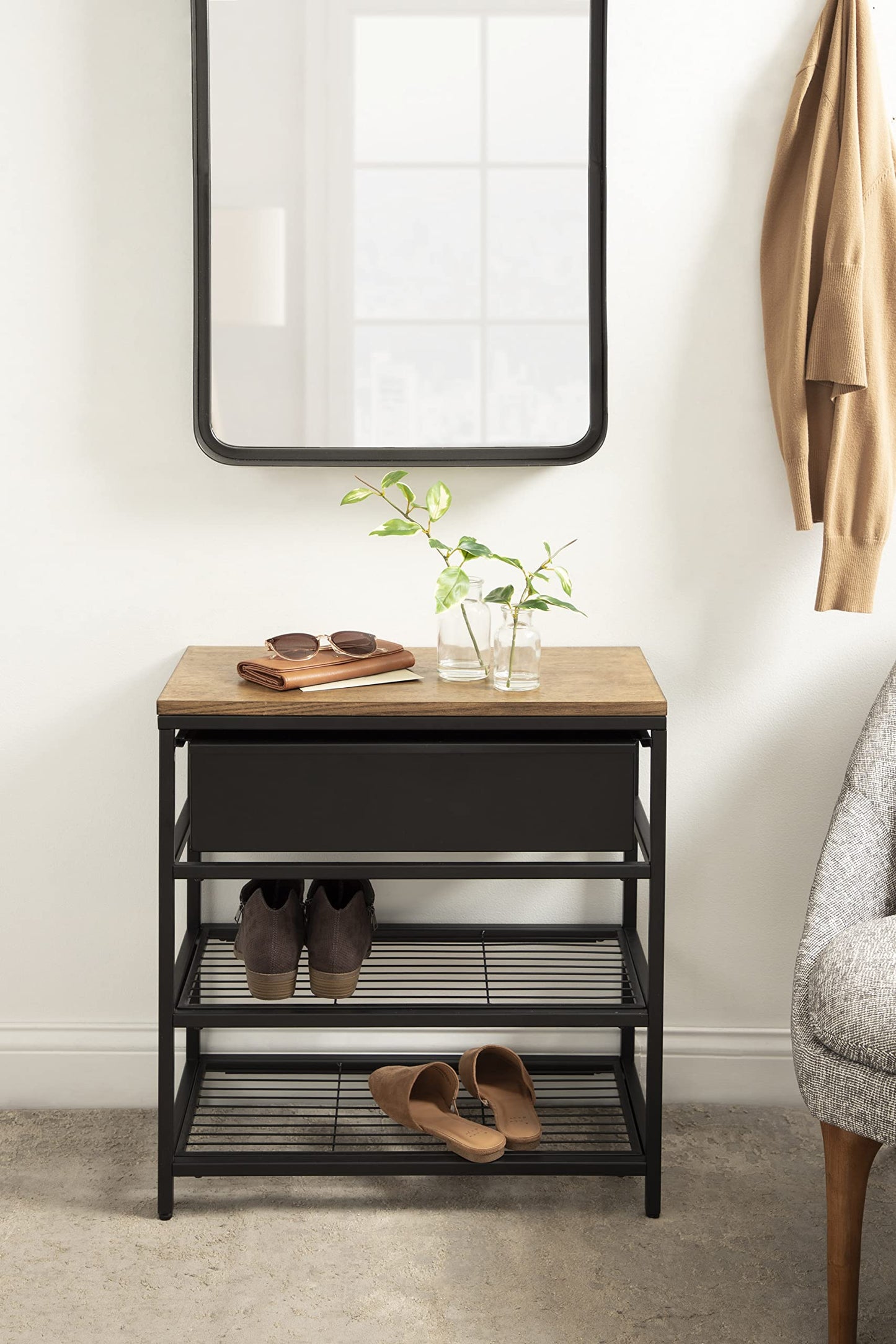 Kate and Laurel Randall Decorative Storage Table, 24 x 12 x 26, Natural Wood and Black, Decorative Casual Industrial Modern Multi-Use Storage