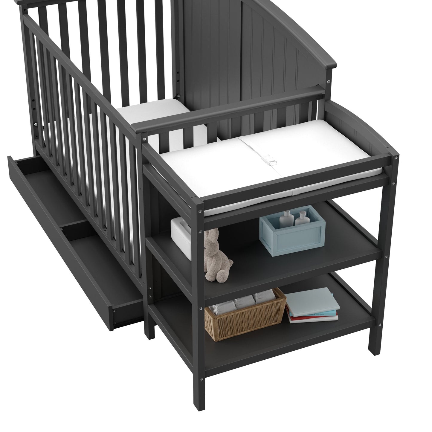 Storkcraft Steveston 5-in-1 Convertible Crib & Changer – GREENGUARD Gold Certified, Fits Standard Crib Mattress, Converts to Toddler Bed and Full Bed, 4 Adjustable Mattress Heights (Gray)
