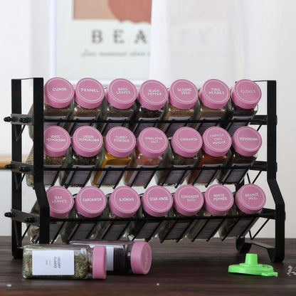 24 Label-4oz Lids,3 Sets 1 2 (24) Glass Spice Jars with Spice Containers with Lids and Shaker of Spice Labels