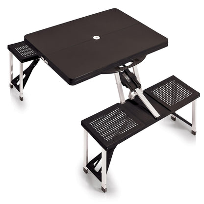 PICNIC TIME Picnic Table Portable Folding Table with Umbrella Hole and Bench Seats for Four for Tailgating, Picnics, and Beach, Collapsible to Suit-Case Style for Easy Transport, Lightweight, (Black)