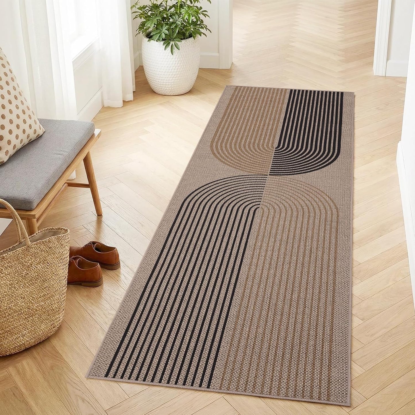 COZYLOOM 2x6 Striped Kitchen Rugs Non Slip Washable, Easy Jute Runner Rug for Hallway, Non Shedding Stain Resistant