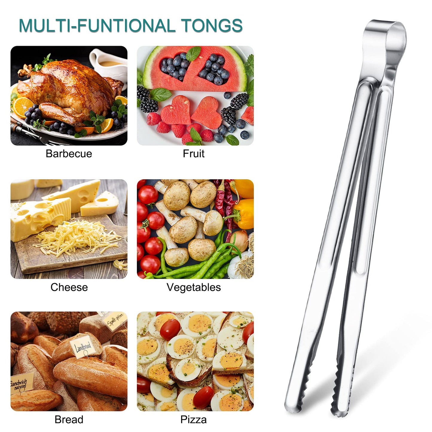 Chengu 3 Pieces 8.7 Inch,10inch,11.7inch Kitchen Tongs Set Stainless Steel Tongs Buffet Tongs Metal Utility Cooking Tong for Cooking Serving Barbecue Thanksgiving Halloween Christmas
