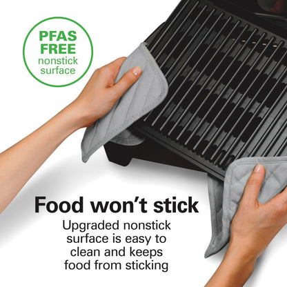 Hamilton Beach Electric Indoor Searing Grill with Viewing Window & Adjustable Temperature Control to 450F, 118 sq. in. Surface Serves 6, PFAS-Free Removable Nonstick Grate, Stainless Steel