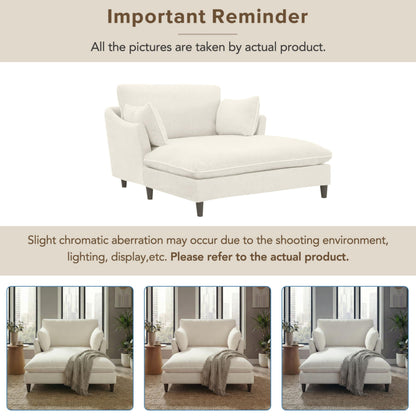 Merax Boneless Chaise Lounge Chair Indoor, 51.2" Modern Oversized Chaise Lounge Reading Chairs with 2 Pillows, Comfy Chenille Sleeper Sofa Couch for Living Room Bedroom Apartment, Beige