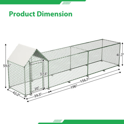 KEIKI Large Metal Chicken Coop, Metal Chicken Run with Waterproof Cover, Farm Poultry Run Hutch Hen House, Outdoor Walk-in Chicken Pen for Poultry Duck Rabbit, 16.33ft x 3.52ft x 4.97ft