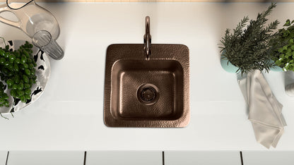 Monarch Abode Kitchen & Bar Sink – 15-inch Baxter Drop in Small Bar Sink, Hand Hammered Pure Copper Sinks with Faucet Hole for Wet Kitchens, Decorative Kitchen Sinks, Single Drop in RV Sinks