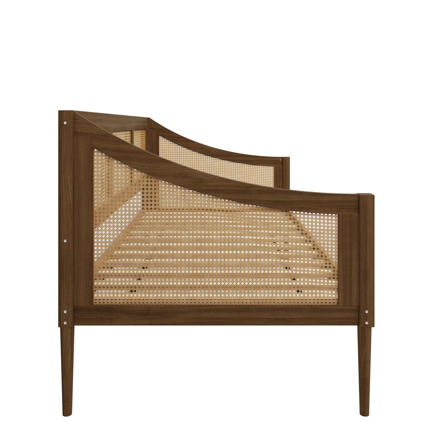 HOME DESIGN Elko Twin Daybed with Natural Wood Grain Frame and Rattan Accents, Solid Wood, Brown