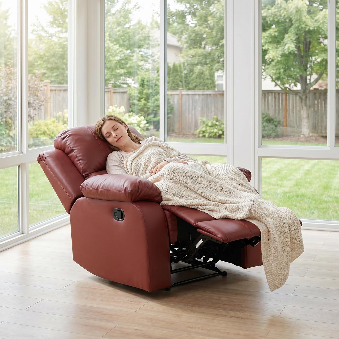 Trygoal Manual Recliner Chair, Nursery Rocking Chair, Recliner Chair for Adults, Lazy Boy, Gaming Recliner wih Overstuffed Arms, Suitable for Home Theater, Living Room, Bedroom, Red