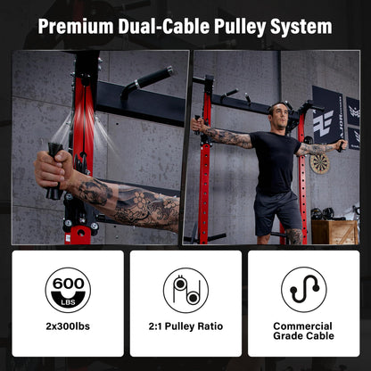 MAJOR FITNESS F22 Power Rack with Weight Bench, Barbell & 230lbs Weight Plates, 1600lbs Heavy-Duty All-in-One Squat Rack with Cable Crossover, Dual Pulley System & Attachments for Home Gym, Khaki