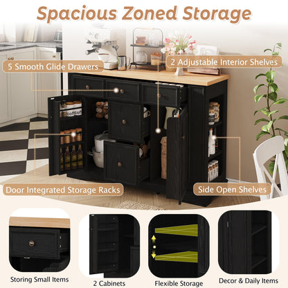 Merax Sideboard Buffet Cabinet with Storage, 51.2" Kitchen Console Table with 5 Drawers and 2 Cabinets, Adjustable Shelves Buffet Server for Dining Room, Living Room, Entryway, Black