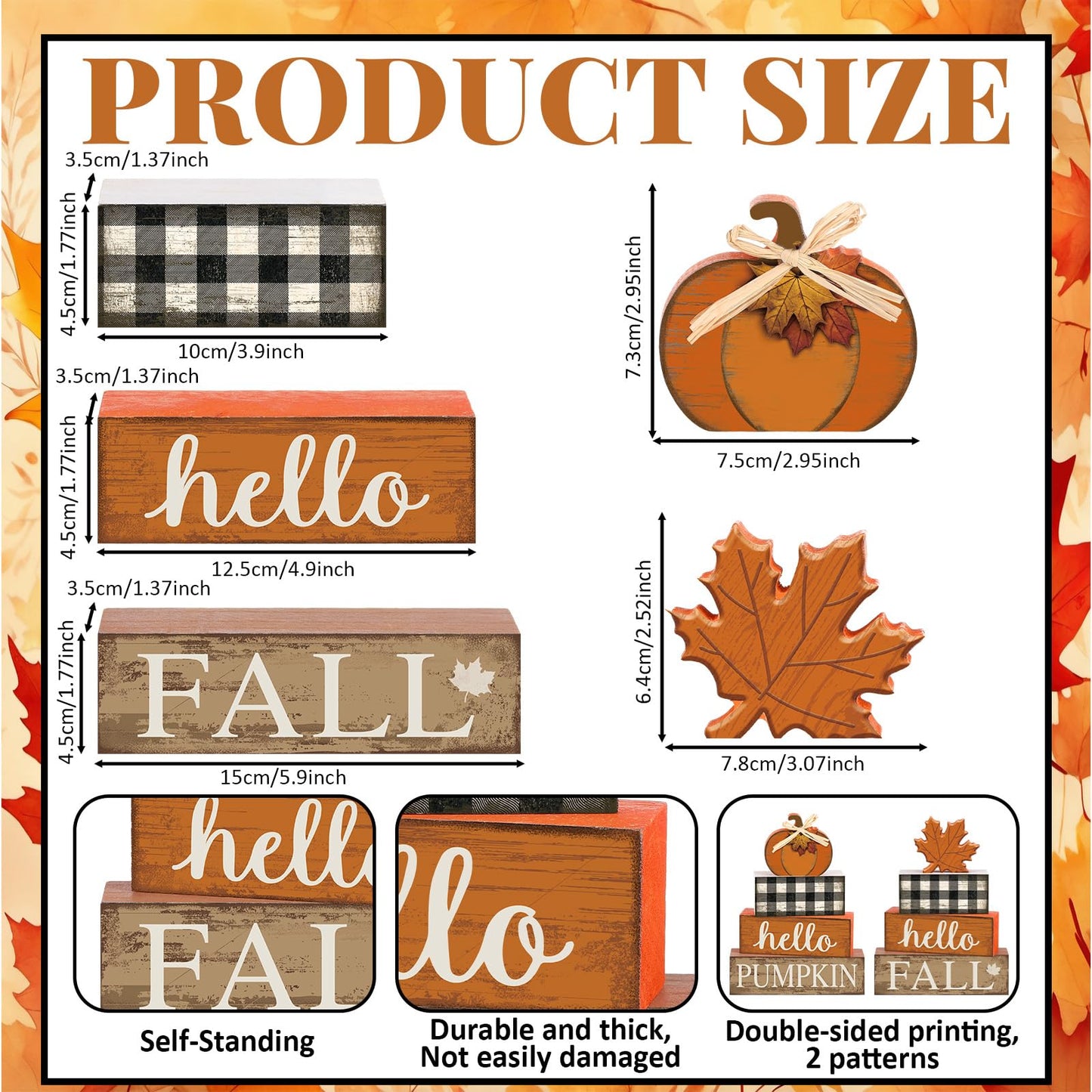 Briwooody 5 Pcs Thanksgiving Table Decor Wooden Reversible Maple Leaves Pumpkin Fall Tiered Tray Decor Thanksgiving Centerpiece Maple Leaves Pumpkin Block Signs Farmhouse Autumn Decoration for Home