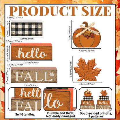 Briwooody 5 Pcs Thanksgiving Table Decor Wooden Reversible Maple Leaves Pumpkin Fall Tiered Tray Decor Thanksgiving Centerpiece Maple Leaves Pumpkin Block Signs Farmhouse Autumn Decoration for Home