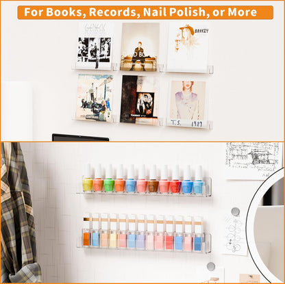 15" Storage,Pack 2 Cq acrylic Clear Floating Bookshelf for Kids Room - Invisible Hanging Wall Mounted U Shaped Shelf