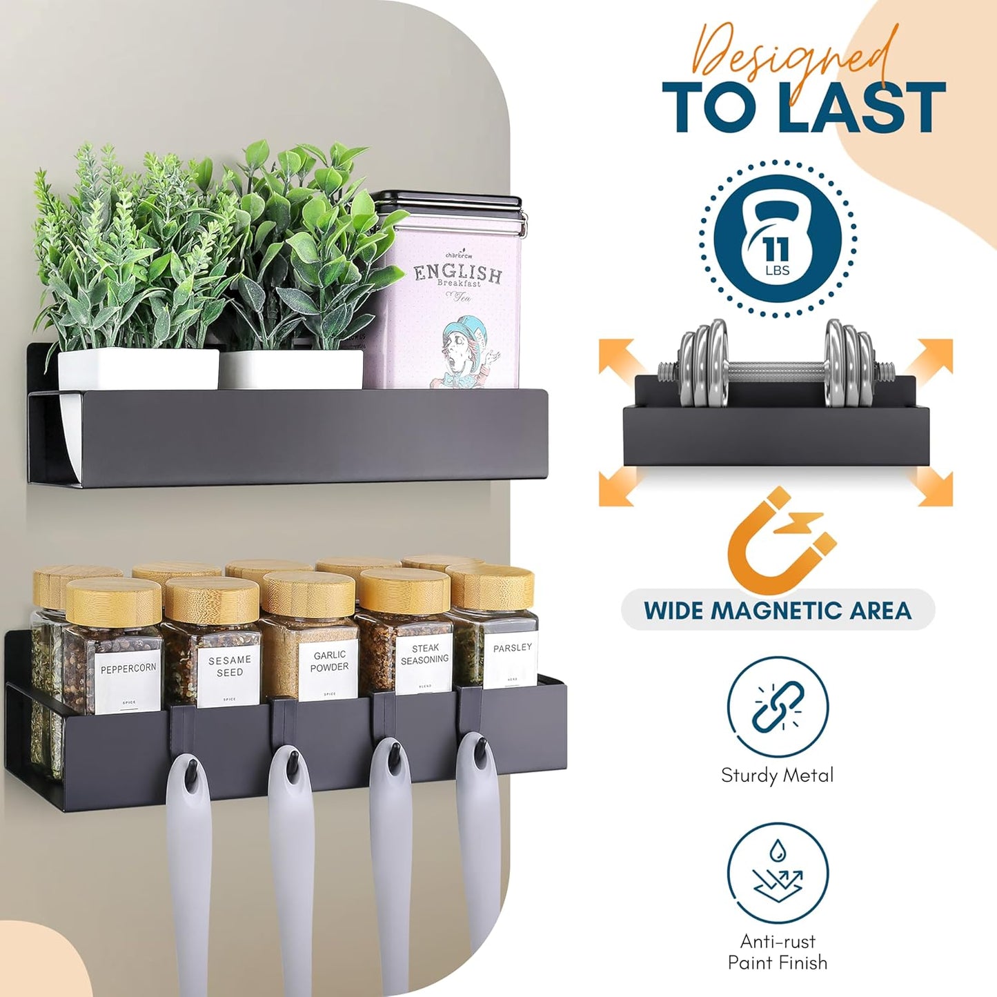 Magnetic Shelf, 2-Pack Magnetic Spice Rack for Refrigerator, Storage for Tiny Home Kitchen