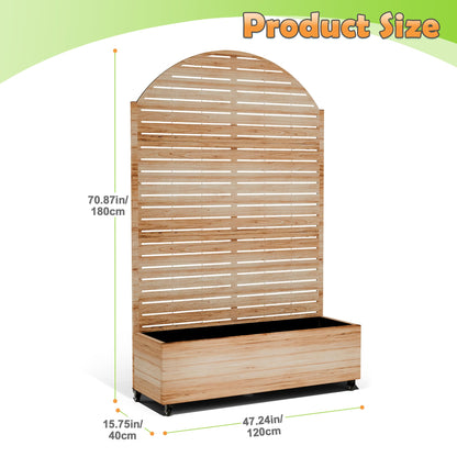 Metal Raised Garden Bed with Trellis, 2-in-1 Planter Box & Privacy Screen for Climbing Plants, Outdoor Standing Flower Bed with Drainage Holes, 47.2" L x 16.7" W x 70.8" H, Acacia Wood Grain-Louvered