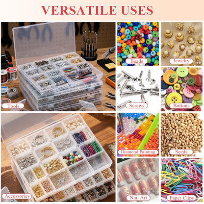 Supkiir Bead Organizer Box, 64 Pcs Small Plastic Bead Storage Containers, Clear Craft Organizers and Storage with Hinged Lid and Labels for Diamond Painting Art, Seeds, Nail Art and Small Parts