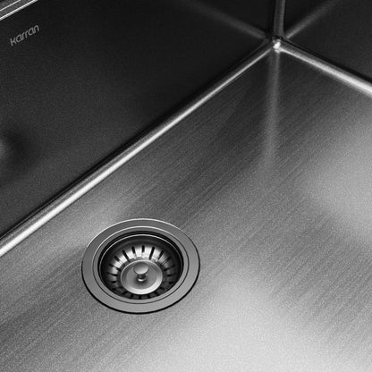 Karran Elite 32 Inch Gunmetal Black Workstation Kitchen Sink, 16 Gauge Nano PVD Stainless Steel Undermount Sink, Deep Single Bowl with Grid, Cutting Board, Drying Mat & Strainer