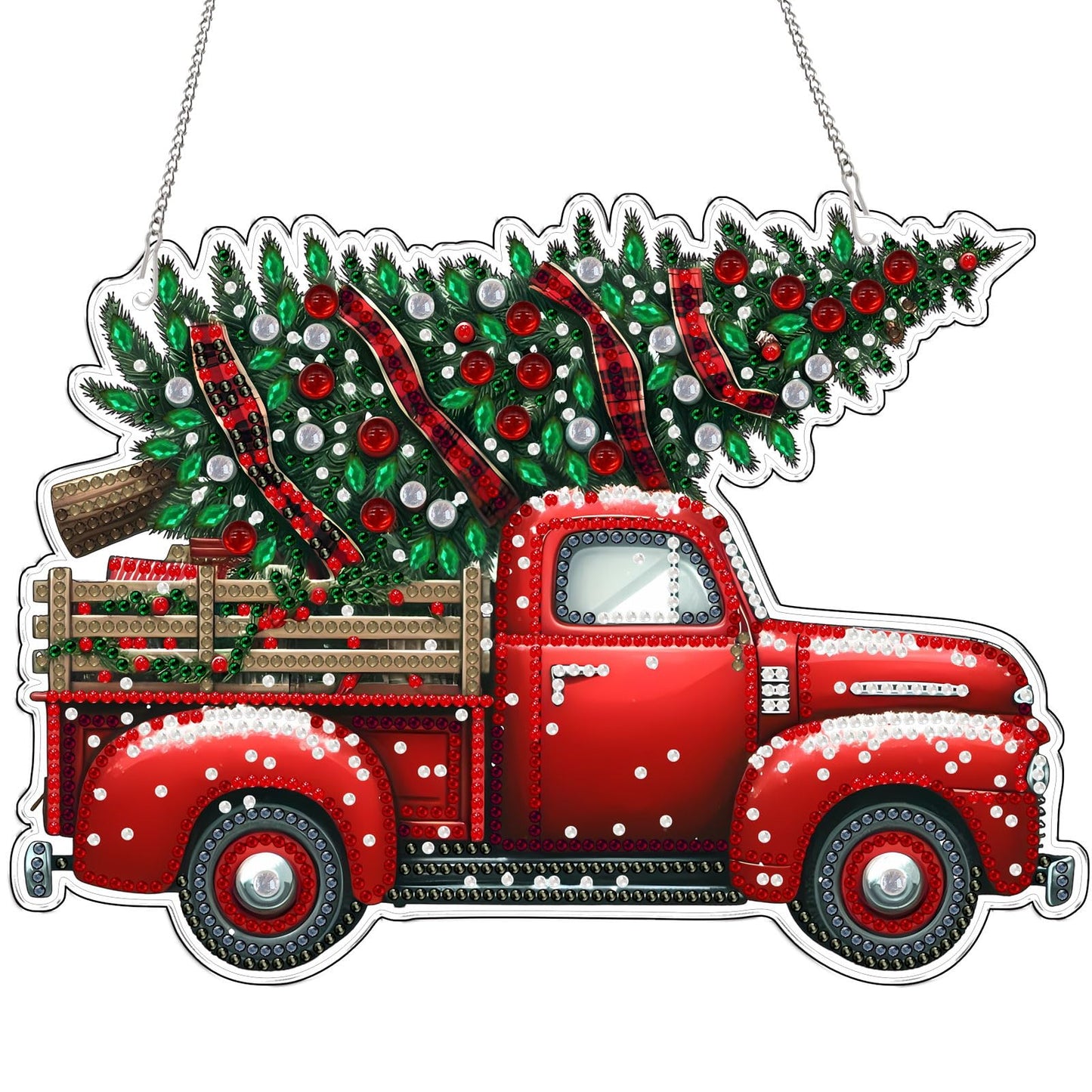VODAPYC Christmas Diamond Art Hanging Kit for Adults, DIY Double Sided Special Shaped Diamonds Art Window Pendant Ornament for Home Decor(Red Truck)