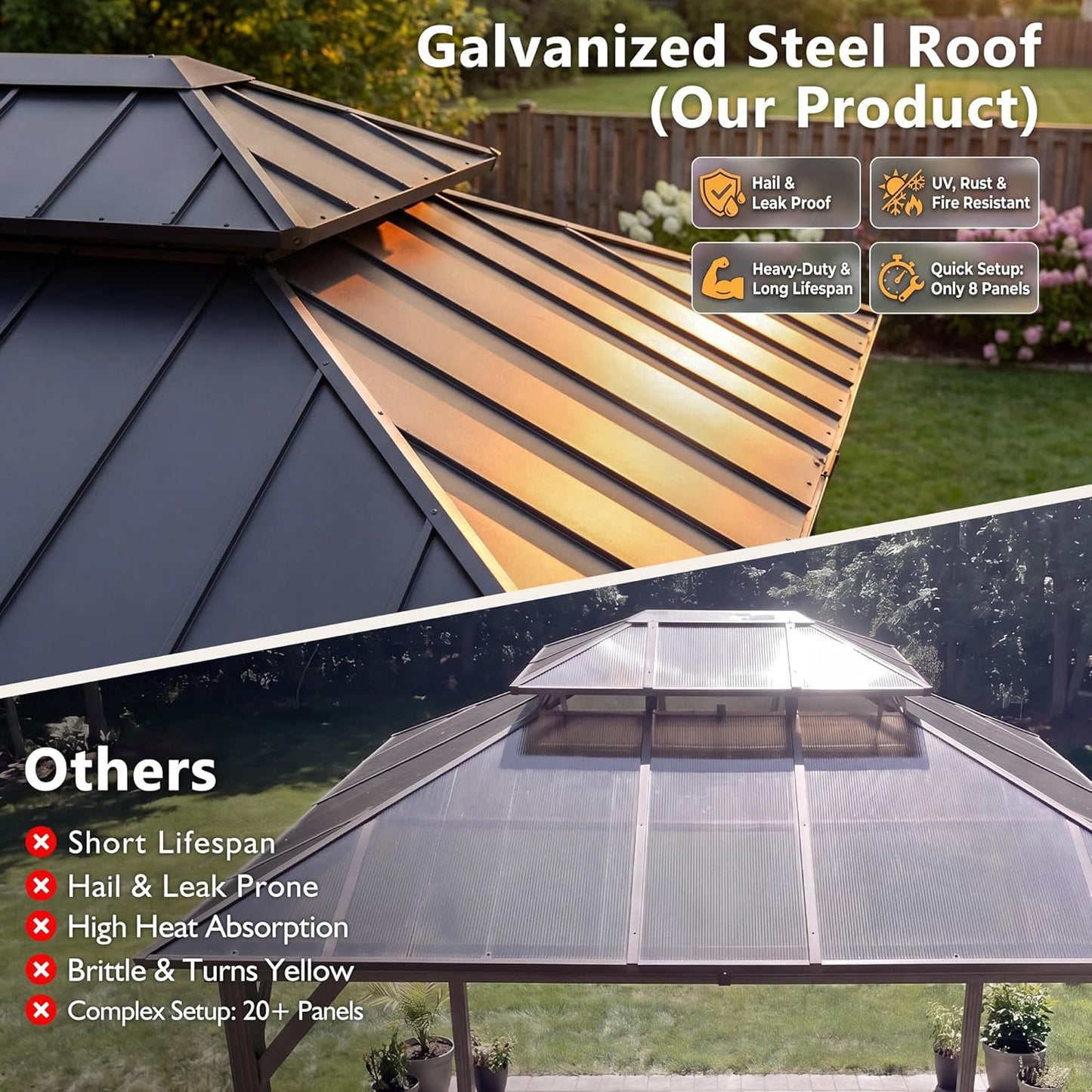 Devoko 10' x 12' Metal Hardtop Gazebo,Aluminum Outdoor Deck Gazebo with Mosquito Netting&Curtains, Permanent Pavilion with Double Roof for Backyard, Garden(Windproof, Snow-Load Bearing, Rustproof)