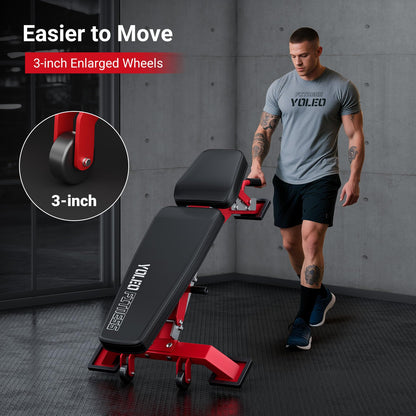YOLEO Commercial Adjustable Weight Bench - MAX 2300LBS Heavy Duty Workout Bench for Home Gym, Decline/Flat/Incline Bench Press 2.4" Thick Pad (6-Step Assembly) (Weight Bench + 1 Dumbbell)