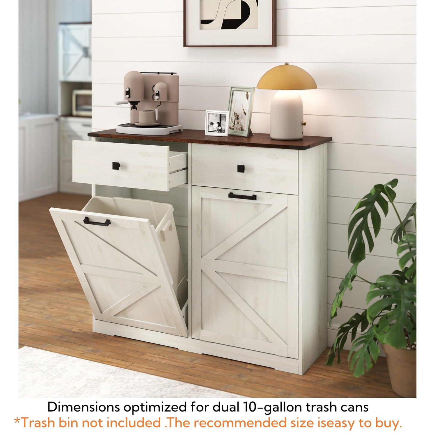 HUYYA Modern Sideboard Cabinet Buffet Storage Console Credenza for Dining Room, Free Standing Tilt Out Trash, Laundry Sorter Cabinet with Sturdy Construction and Easy Clean Surf