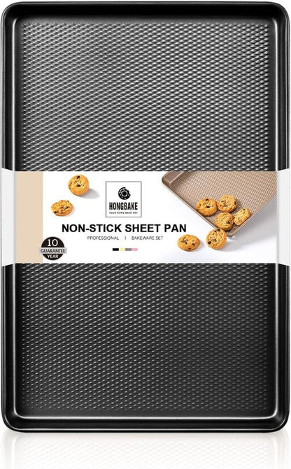 HONGBAKE Jelly Roll Pan - Non-Stick Baking Sheet with Diamond Texture | Heavy-Duty 15x10 Dark Gray