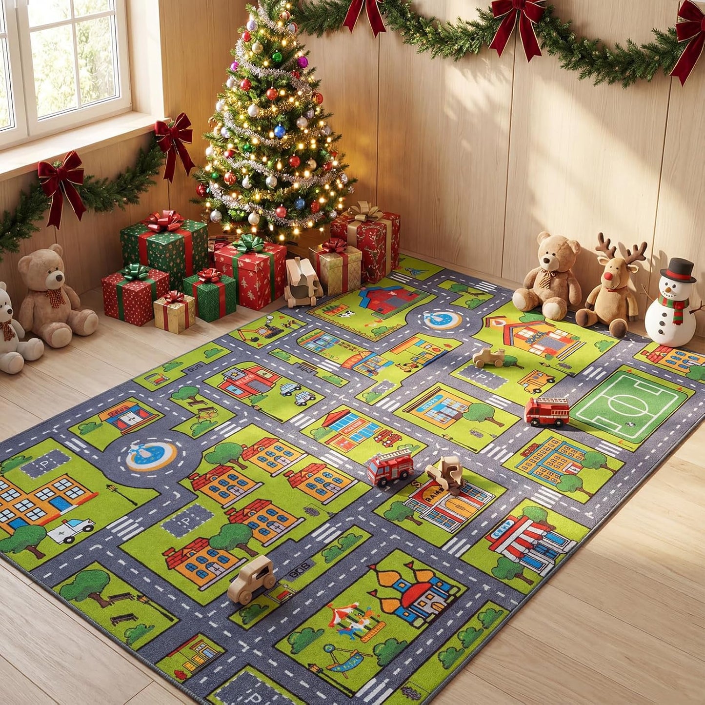 3x5 3-12 Merelax Kids Car Area Rug, Grey Green Area Road Rugs for Living Room Playroom Classroom Bedroom, Non Slip Kids