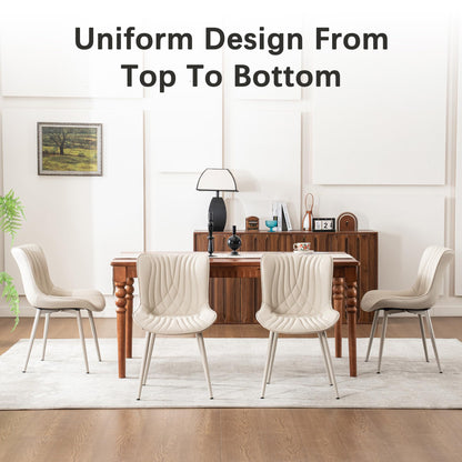 YOUTASTE Cream Dining Chairs Set of 2, Mid Century Modern Comfy Kitchen Chair, Upholstered Faux Leather, Cream Metal Legs, Armless Accent Chairs for Bedroom Vanity Lounge