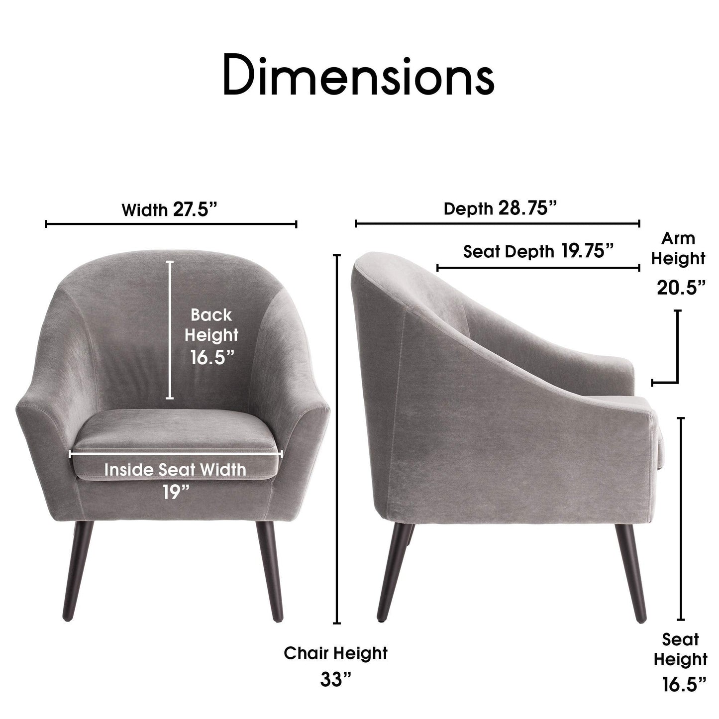Elle Decor CHR10017A Elle Décor Laurel Accent Chair, Gray