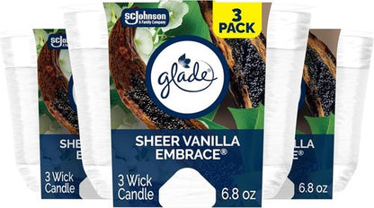 Glade Sheer Vanilla Embrace - Essential Oil Infused 3-Wick Fragrance Candle | 6.8 Oz, 3 Count