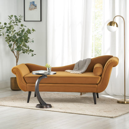 Christopher Knight Home Calvert Chaise Lounge, Turmeric Orange + Dark Brown 29D x 69W x 30H in