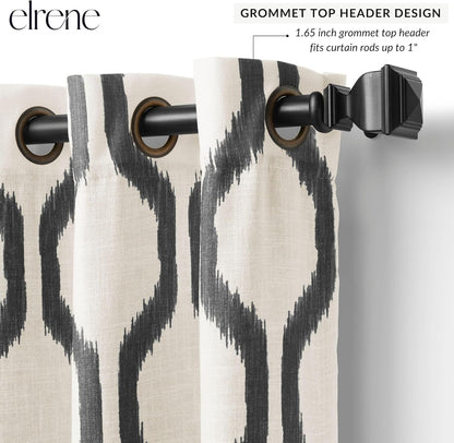 Elrene Home Fashions Renzo Ikat Geometric Room-Darkening Window Curtain, 52"x95", 1 Panel, Black