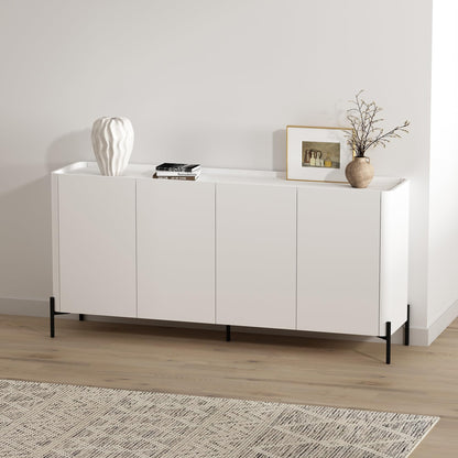 Manhattan Comfort Abbey 67" Sideboard Cabinet, Modern Console Table with Storage, Adjustable Shelves, Kitchen Buffet, Soft Close Doors, Handle-Free Design, Elevated Metal Legs, White