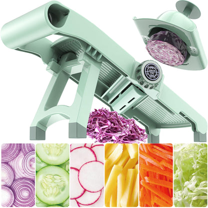 5-in-1 Adjustable Mandoline Slicer Stainless Steel Blades & Safety Hand Guard, Safe Mandolin for Kitchen, Non-slip Julienne Slicer Cutter, Vegetable Chopper for Onion, Potato Cucumber Carrot