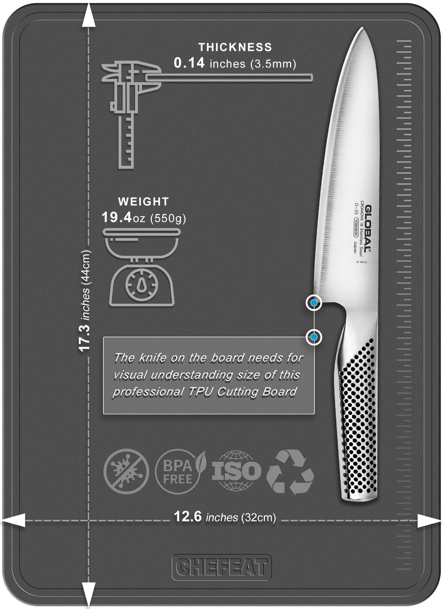 Extra Large TPU Cutting Board for Kitchen 17.3" x 12.6" Professional Flexible Extra Thick 0.14'' Knife Friendly Scratch Resistant Dishwasher Safe Juice Groove BPA Free