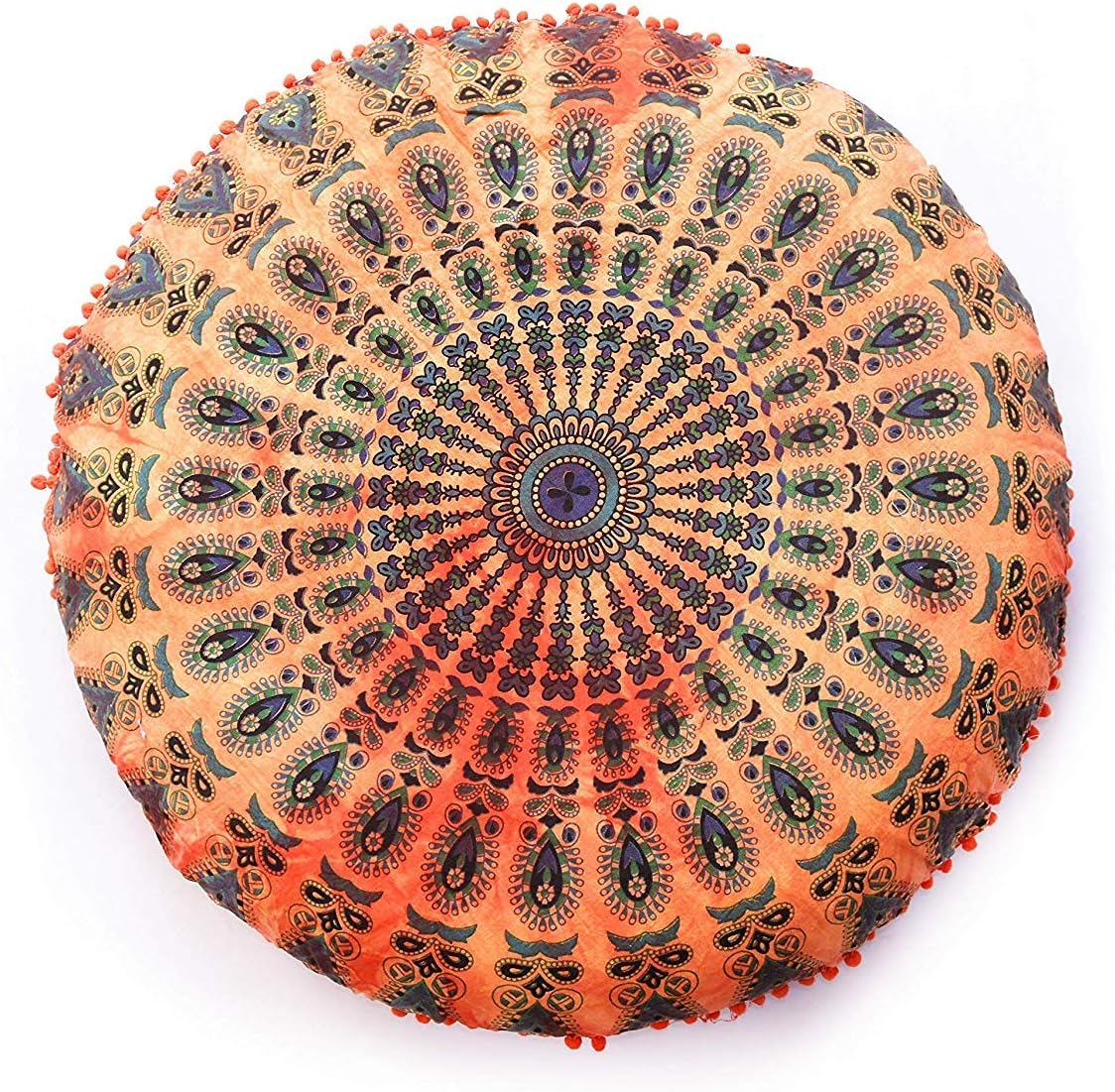 32 Inch Floor Pillow Cover Only Orange Tie Dye Mandala Cushion Case, Round Meditation Cushion Cover