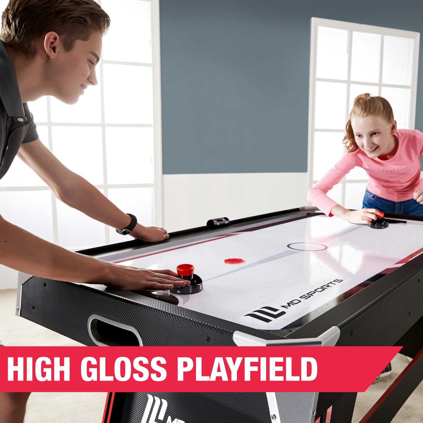 MD Sports 5 Ft. Air Hockey Table with Electronic Scorer and Pusher and Puck Set