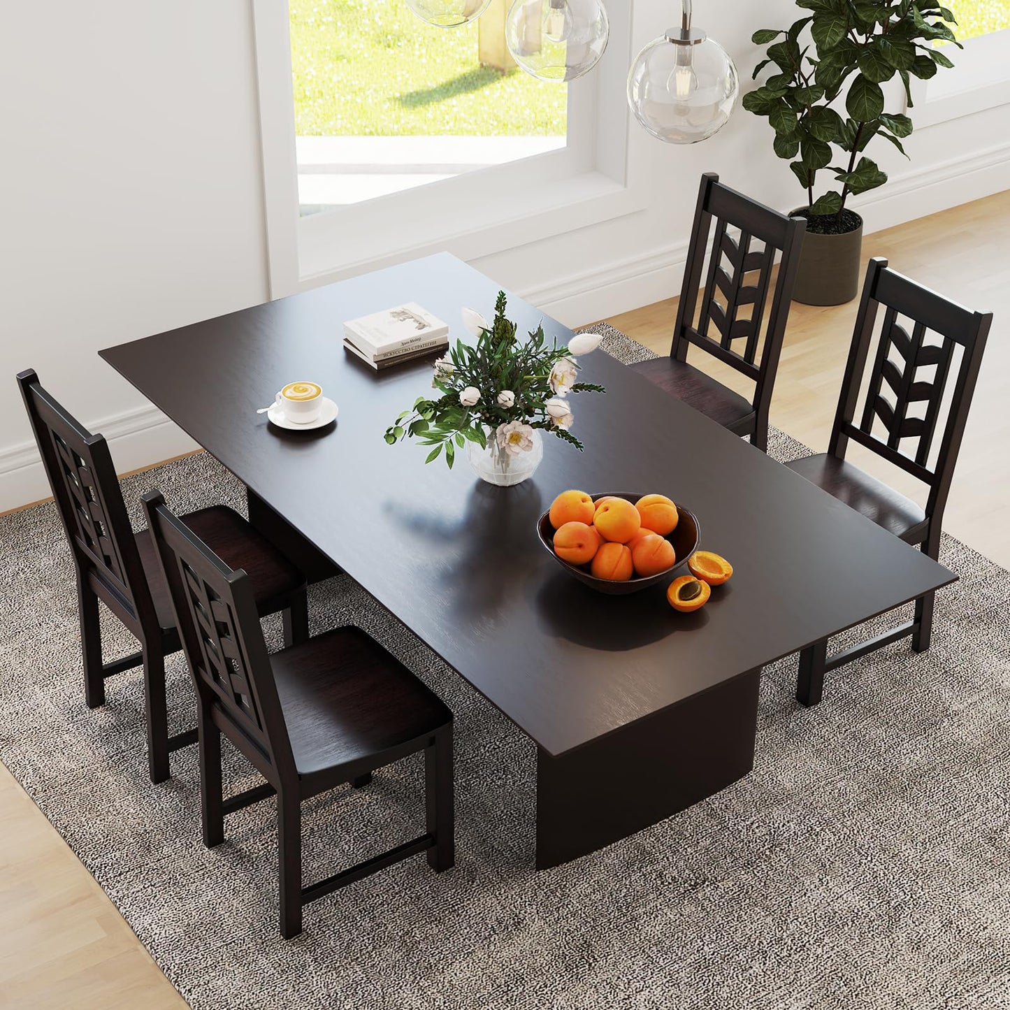 NAFORT Solid Wood Dining Chairs Set of 6, Brown Kitchen Table Chair with Max Load of 430 Lbs, High Chevron Back Dining Room Chairs for Dining Table in Kitchen and Dining, Home Office, Restaurant