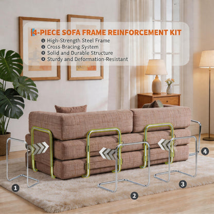 5-in-1 Convertible Sofa Bed Sleeper, 79" Corduroy Floor Couch with 4 Pillows, Boneless Deep Seat Futon Mattress, No Assembly, Modern Lounge Sofa for Living Room, Apartment, Small Spaces, Dark Gray